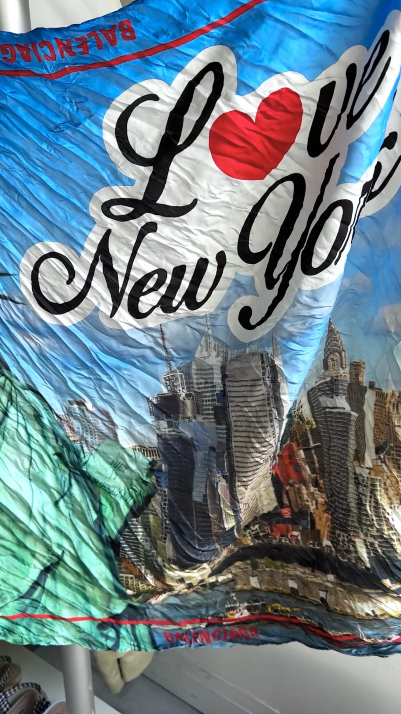 Balenciaga I Love New York Silk Wrinkle Scarf - Luxury Fashion Accessory for Women, Stylish Neck Scarf for Travel & City Outfits