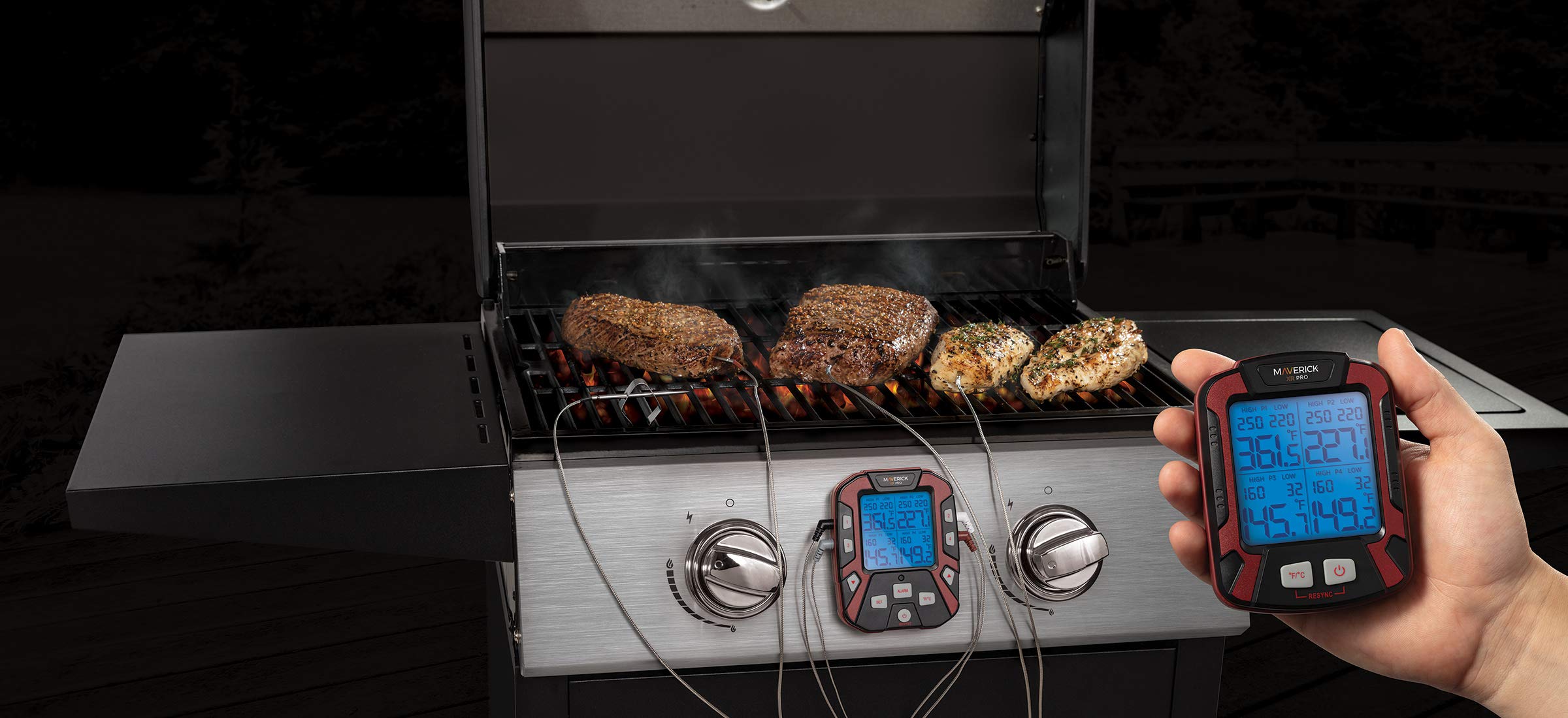 Maverick PRO-Series XR-50 Digital Wireless Meat Thermometer with 500FT Range & 4 Probes - Black/Red BBQ Smoker Thermometer + Z-Cloth Bundle for Grilling, Smoking, and Outdoor Cooking