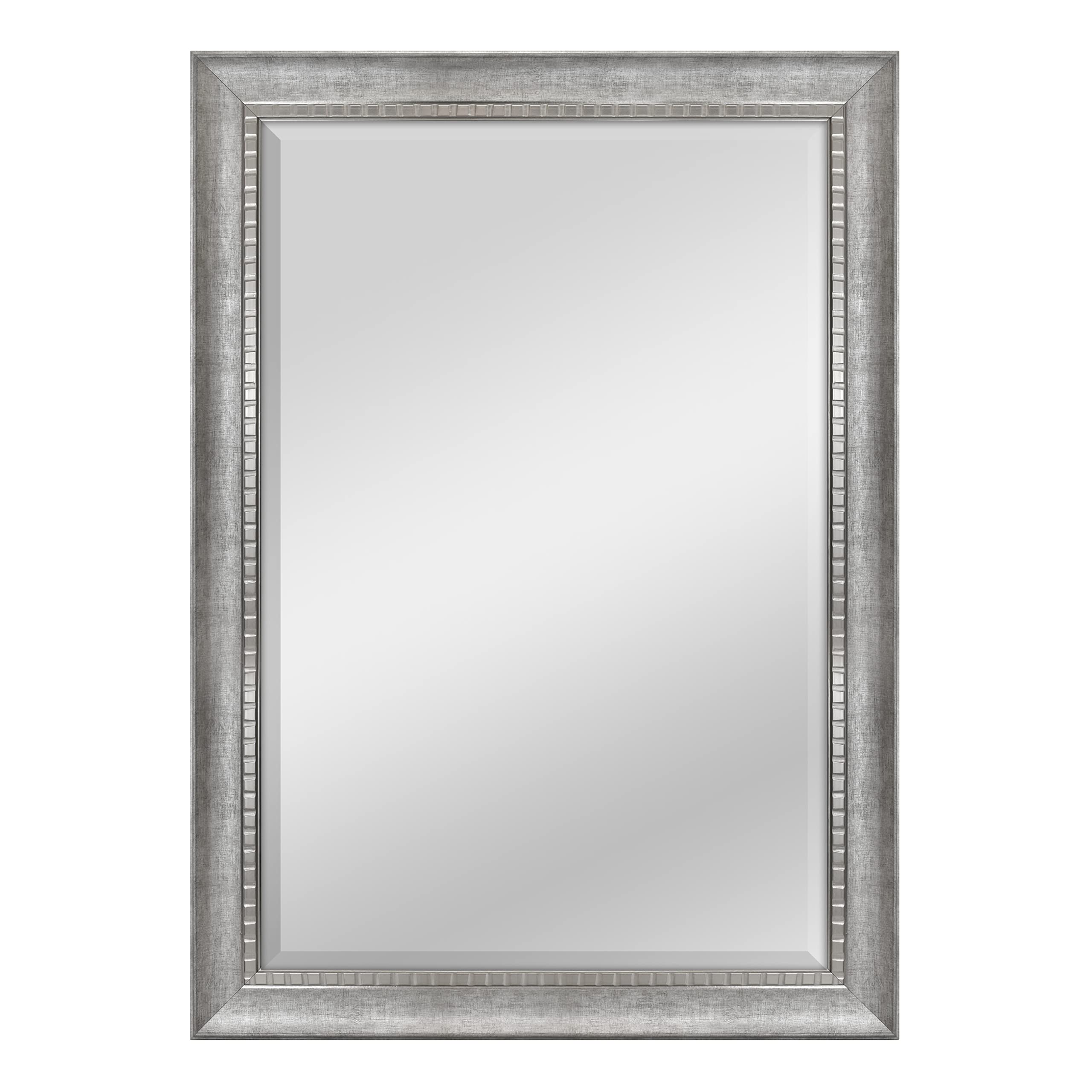 MCS 24x36 Inch Large Wall Mirror with Sloped Silver Frame, Beveled Edge - Perfect for Bathroom, Bedroom & Living Room Decor | Elegant Home & Office Wall Hanging Mirror for Modern Interior Design