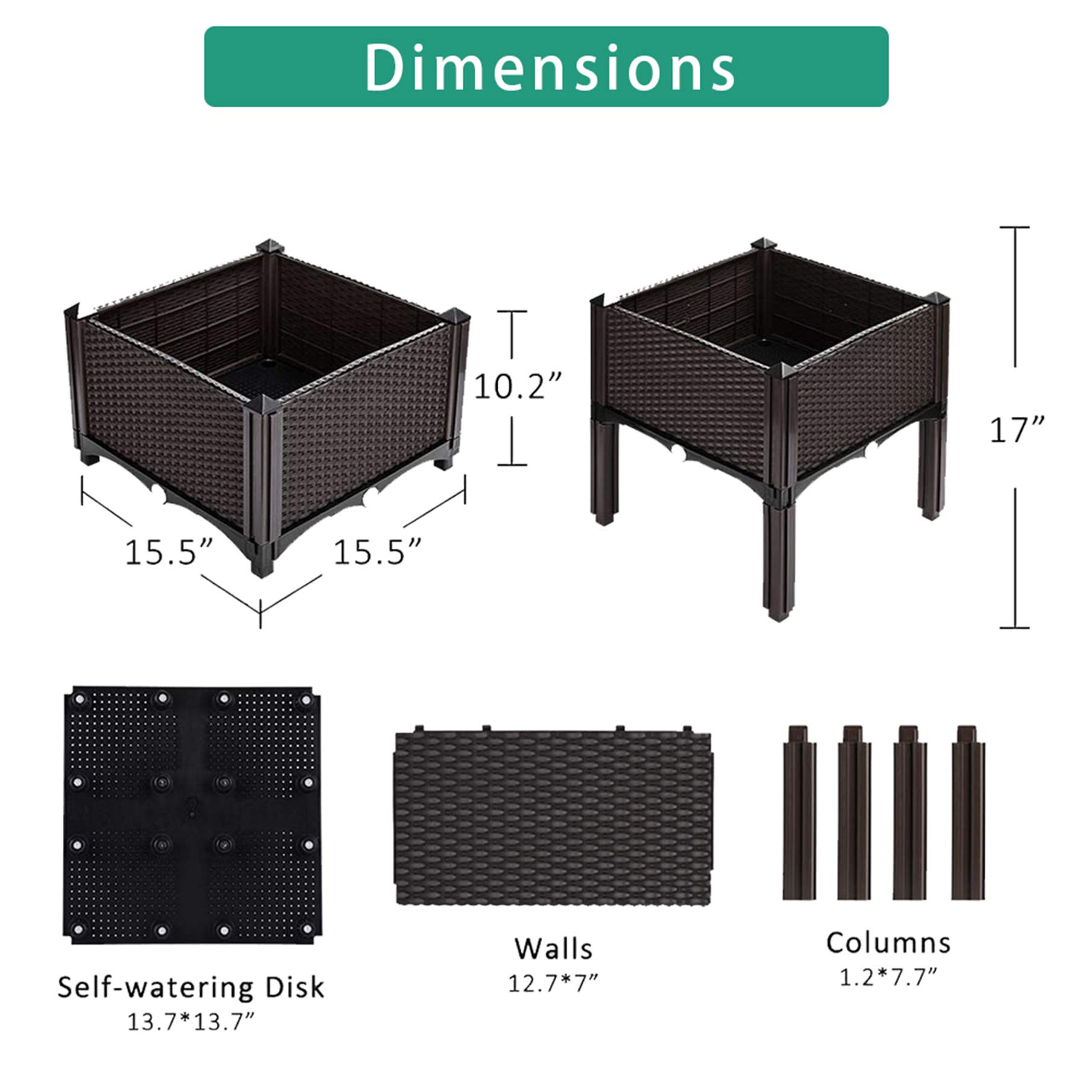 Elevated Raised Garden Bed Kit - 2-Piece Set for Growing Flowers, Vegetables & Plants | Indoor/Outdoor Gardening Solution | Brown Planter Box for Patio, Balcony & Backyard