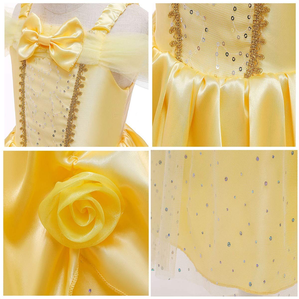 Belle Princess Dress for Girls - Beauty and The Beast Costume, Halloween Christmas Birthday Party Gown, Elegant Ball Dress for Kids Fancy Dress Up, Role Play & Special Occasions