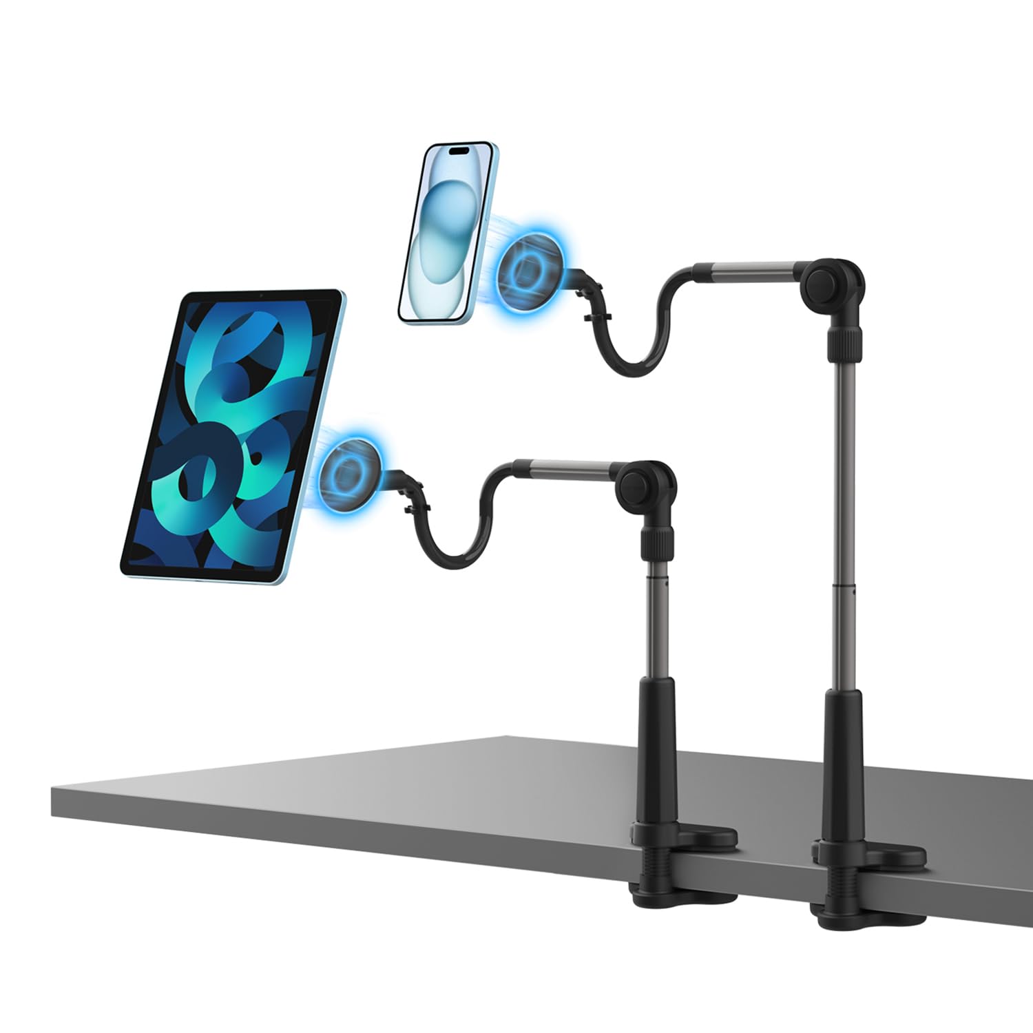 EZpod Magnetic Tablet & Cell Phone Holder Mount for Bedstand & Desktop - Compatible with MagSafe iPhone 16/15/14/13 Pro Max/Mini | 360° Rotation & Flexible Gooseneck Clamp Stand | Perfect for Reading, Watching Videos & Hands-Free Calling in Bed, Office or Car