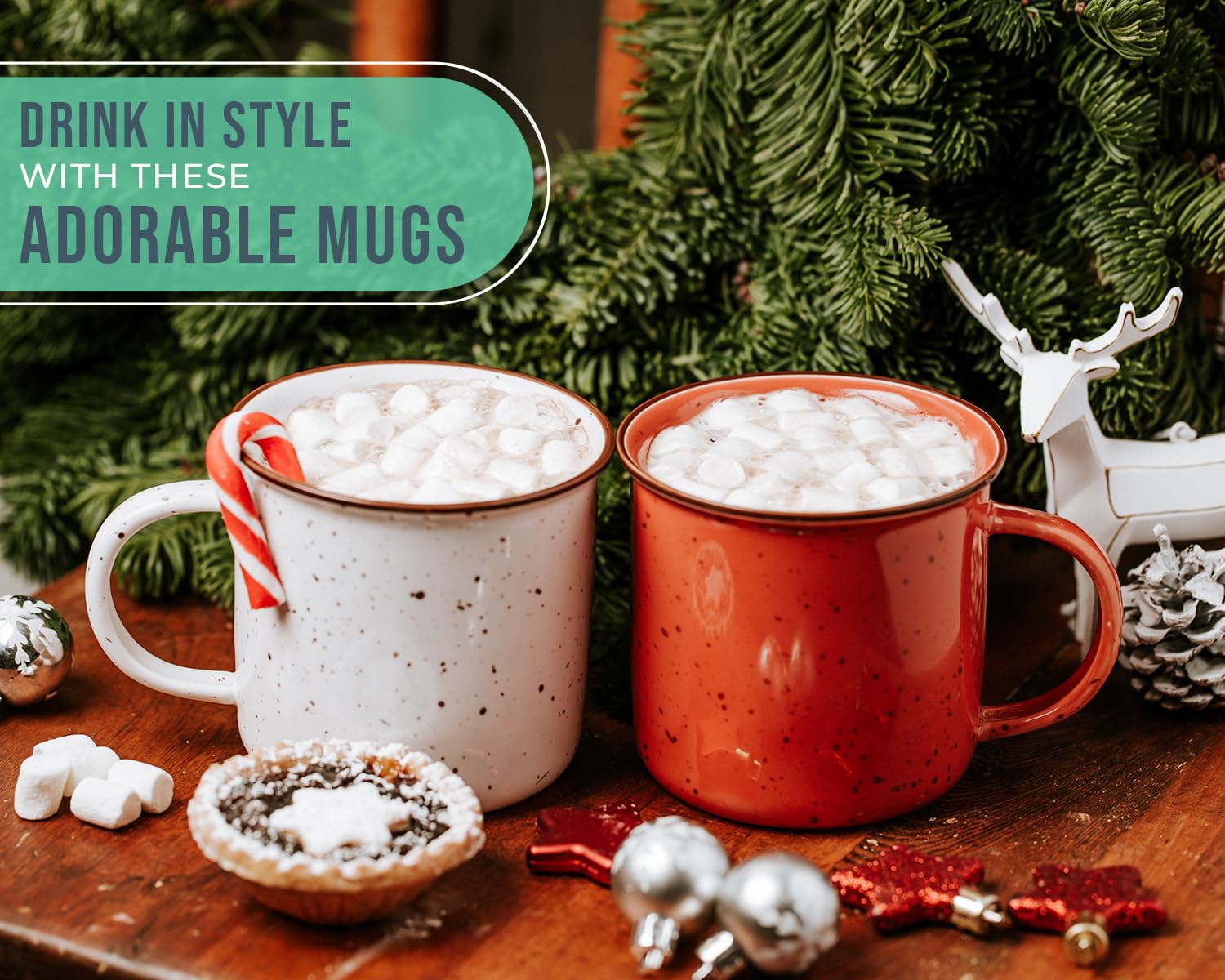 Speckled Campfire Style Mugs - Set of 6 Ceramic Coffee Cups (14 oz Each) - Rustic Enamel Drinking Mugs for Coffee, Tea & Hot Beverages - Perfect for Camping, Picnics & Cozy Home Use