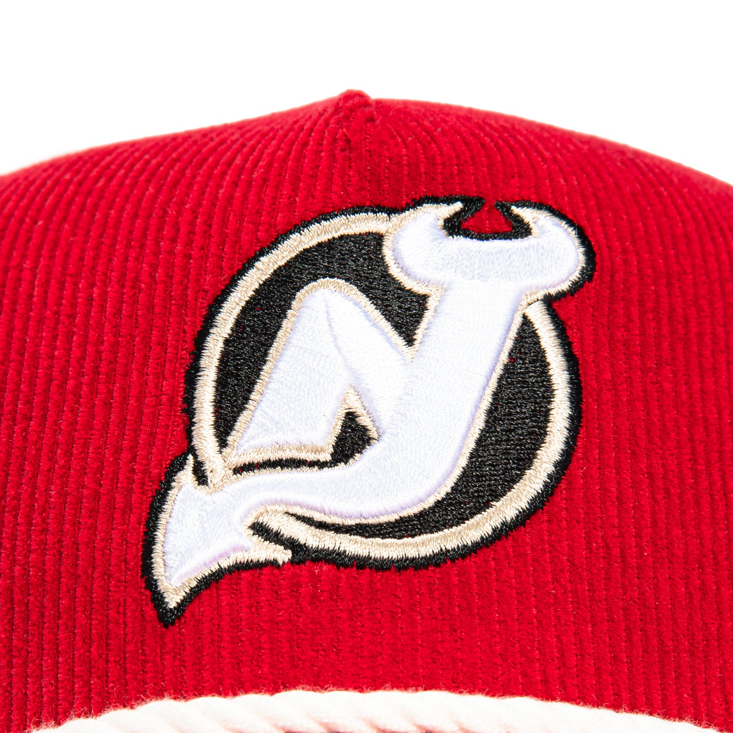 New Era 9Forty A-Frame Corduroy Rope Snapback Trucker Hat with New Jersey Devils Logo Patch - Red & Stone | Official MLB Licensed Cap for Baseball Fans, Streetwear Fashion & Casual Outfits