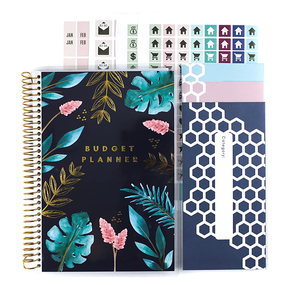 12-Month Undated Budget Planner with Cash Envelopes - 250+ Budgeting Stickers & Tabs - Black & White Interior - Financial Organizer for Personal Finance, Savings Goals & Money Management - Perfect for Students, Families & Budgeting Beginners