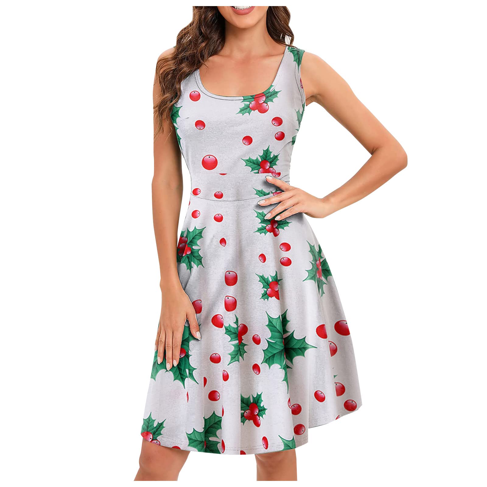 Women's Yellow Summer Dress - Short Sleeveless A-Line Formal Casual Dress with Plant Print, O-Neck Stitching, Beach Vest Style (Size L, White) | Perfect for Spring/Summer Wear, Beach Vacations, Outdoor Parties & Boho Fashion