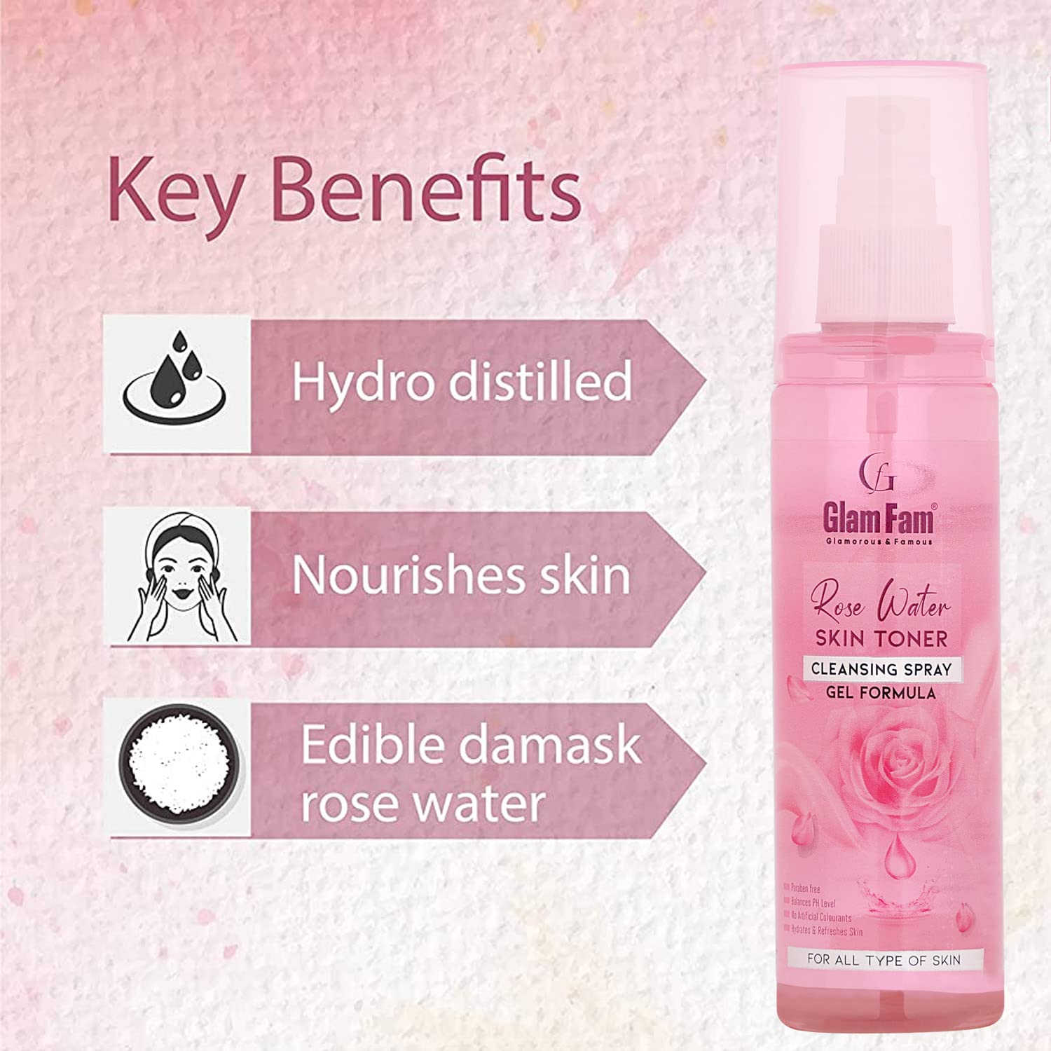 GLAM FAM Pure & Natural Rose Water Face Toner with Aloe Vera Extract | Hydrating Skin Toner & Refreshing Cleansing Wipes Combo Pack | Perfect for Daily Skincare Routine & On-the-Go Refreshment
