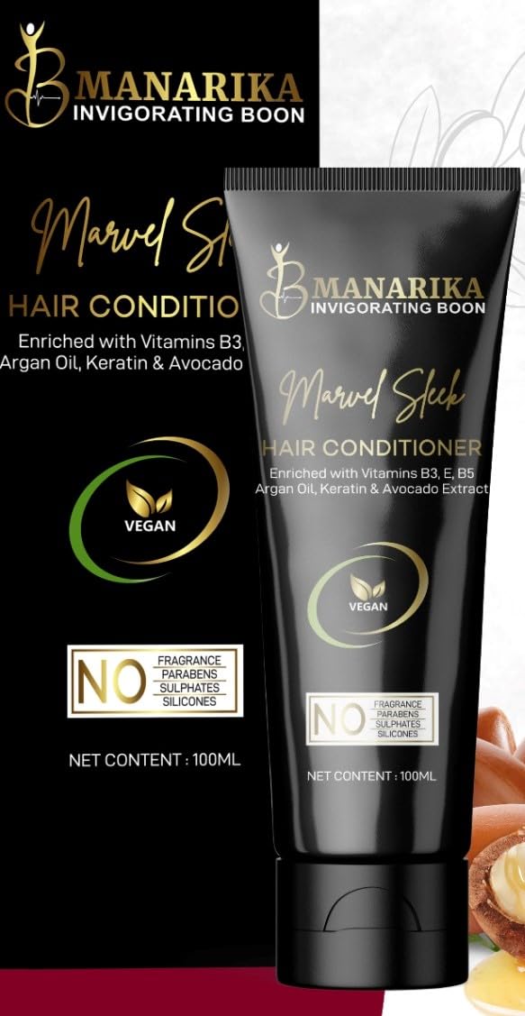 MANARIKA Marvel Sleek Hair Conditioner with Keratin & Moroccan Argan Oil - Deep Nourishment for Damaged, Weak Hair | Frizz Control for Smoother, Shinier Hair | 150ml | Perfect for Daily Hair Care & Salon-Quality Results at Home