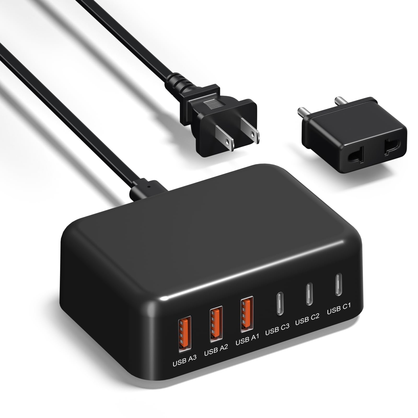 100W USB C Wall Charger, Excgood 6-Port GaN Fast Charging Station with USB-C & USB-A Ports - Compact Desktop & Travel Charger for iPhone 16/15 Pro Max, Galaxy, iPad, Apple Watch - Includes 5ft Extension Cord - Perfect for Home, Office & Travel Charging Needs