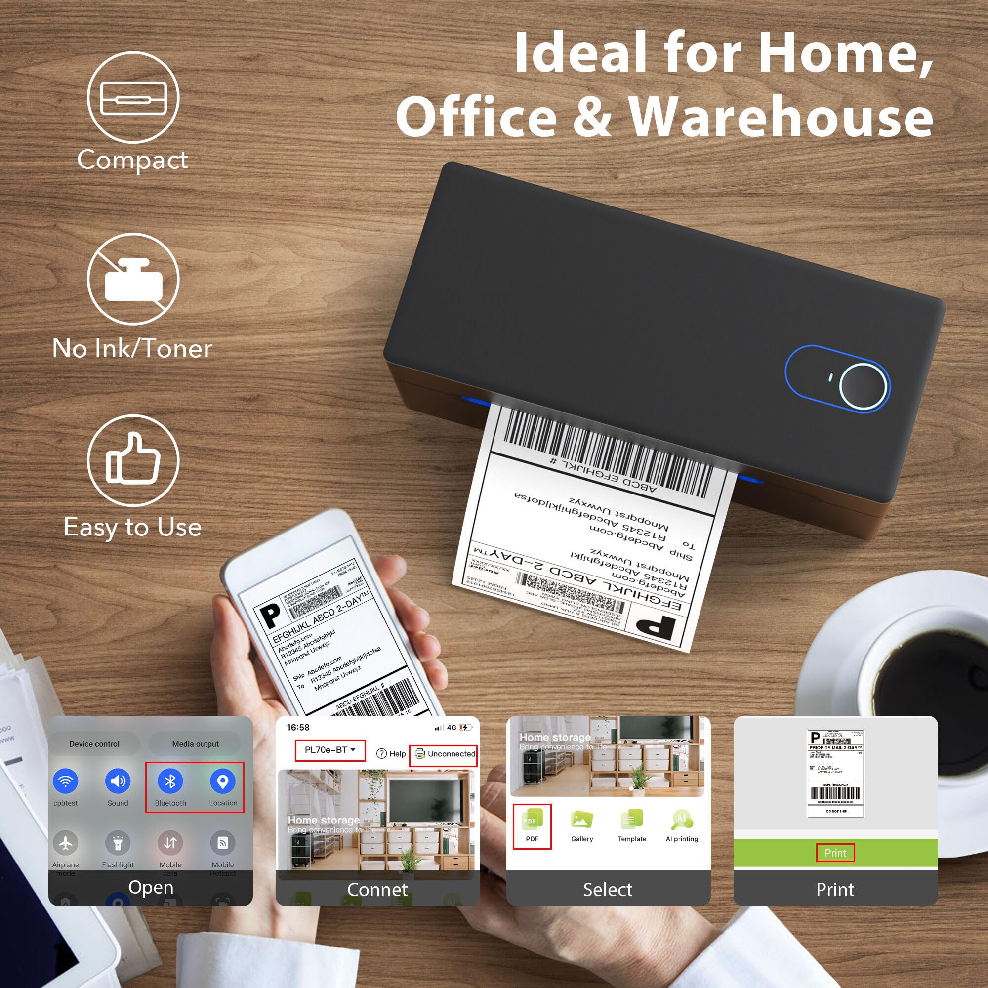 Nelko Bluetooth Thermal Label Printer 4x6 - Shipping Label Printer for DHL, UPS, Amazon, eBay, Shopify & Zalando - Compatible with Android, iOS, Windows, Mac & Chrome - Perfect for E-commerce Sellers & Small Businesses (Black)