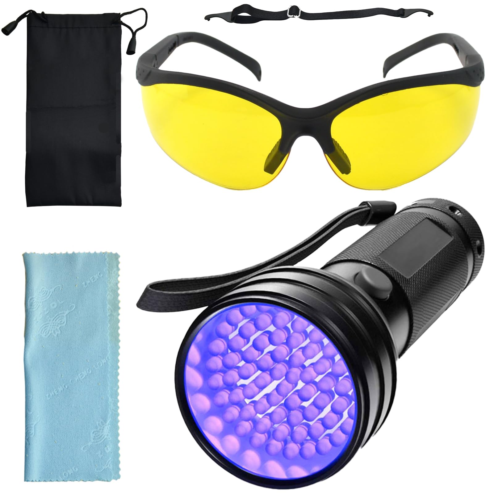 Auto AC Leak Detector Kit with UV Flashlight & Oil Dye - Professional Air Conditioner Leak Detection Tool with Protective Glasses - Perfect for Car AC Repair, HVAC Maintenance, and Refrigerant Leak Testing