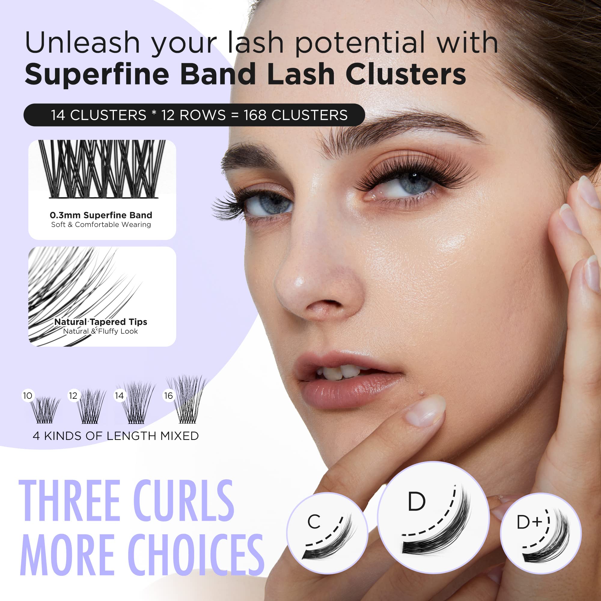 BEYELIAN 168 Pcs Individual Cluster Lashes D Curl - Natural Look False Eyelashes Extension, Reusable Glue Bonded, Super Thin Black Band Mix (Style3 0.07) for DIY Eyelash Extension | Perfect for Daily Wear, Parties & Special Occasions