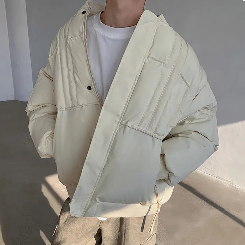 Men's Fashion Round Collar Cotton Jacket - Thickened Winter Coat with Button Pocket & Niche Design | Solid Color Casual Outerwear for Daily Wear & Outdoor Activities (2024 Collection)