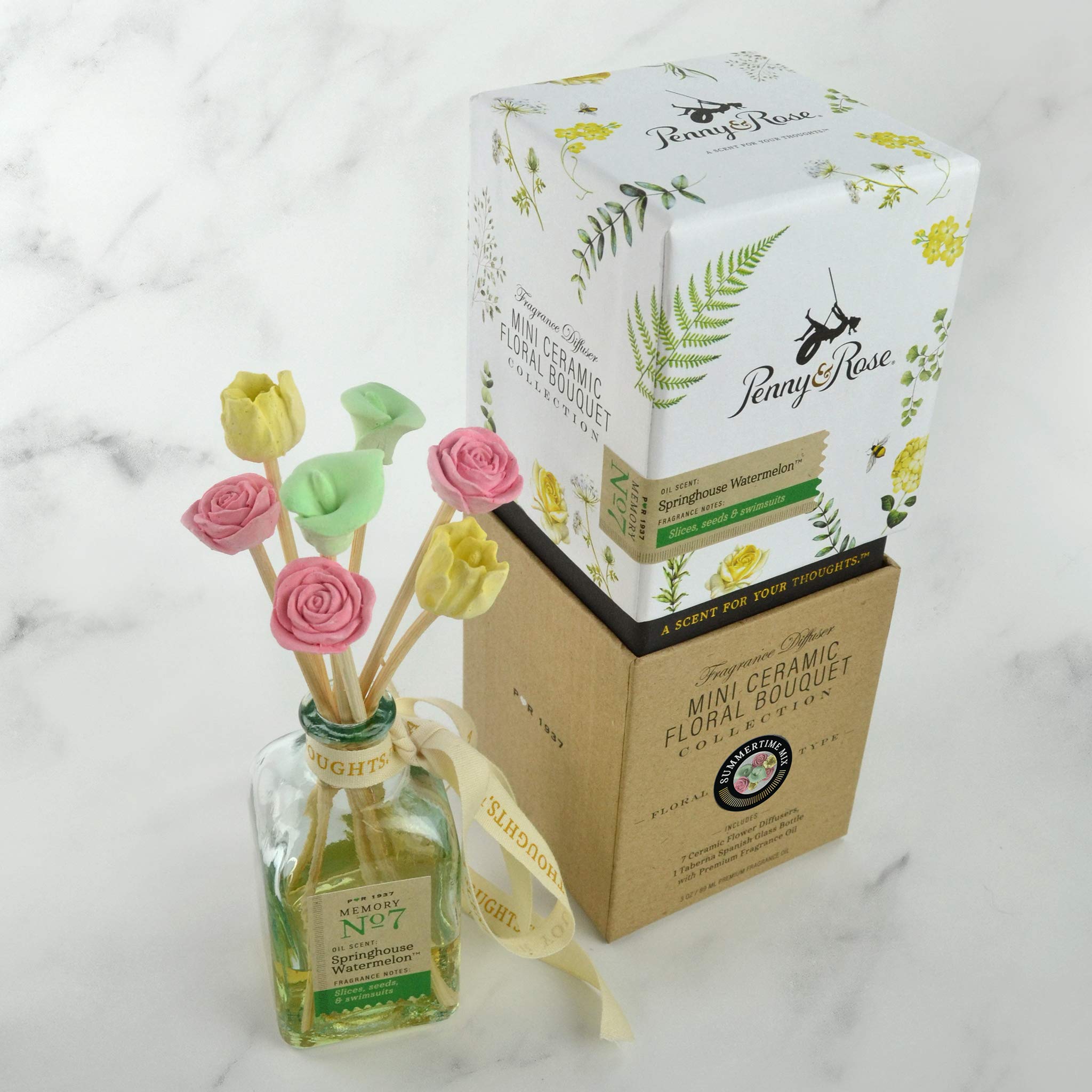 Penny & Rose Ceramic Summer Essential Oil Diffuser with Springhouse Watermelon Scent - Perfect for Home, Office, and Spa Relaxation