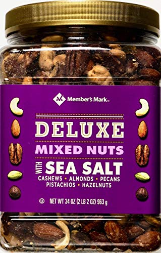 Premium Deluxe Mixed Nuts with Sea Salt | 34oz Bulk Pack of 4 | Healthy Snacks for Office, Parties & Travel | Member's Mark Brand
