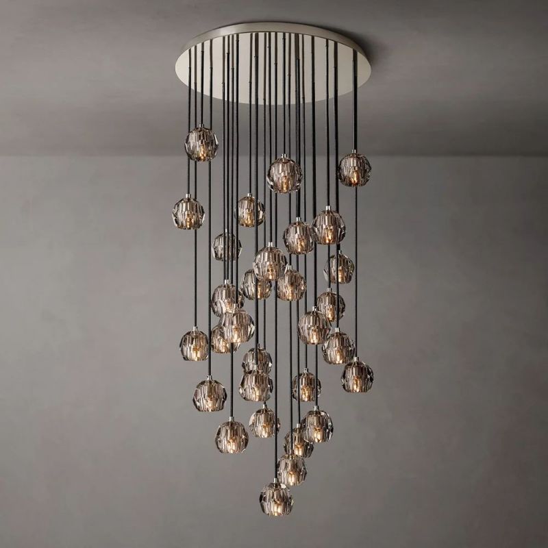 Crystal Ball Cluster Round Chandelier - 30 Inch Modern Ceiling Light Fixture for Dining Room, Bedroom, Living Room Decor