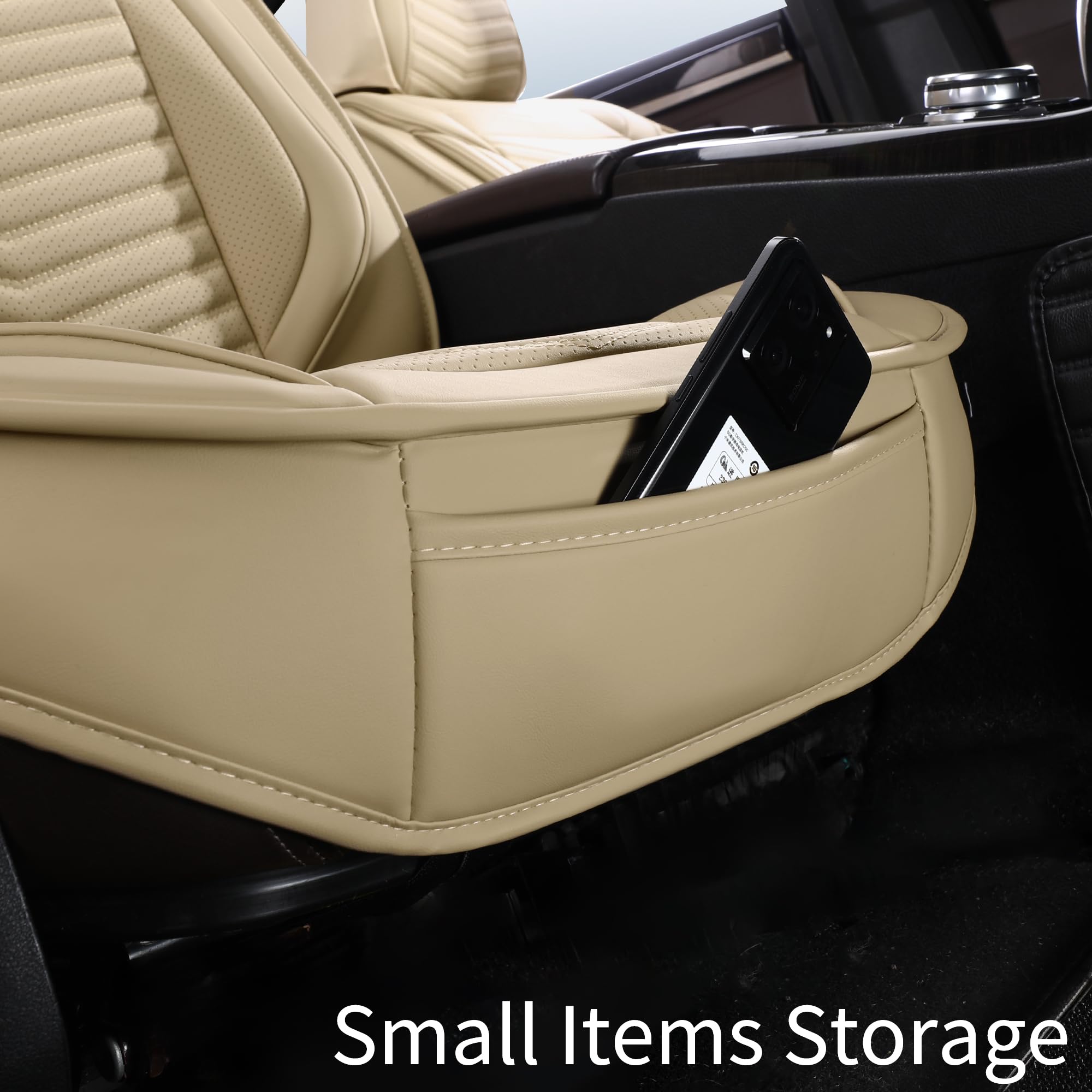 Breathable Waterproof Leather Car Seat Covers - 5-Piece Full Set for SUV, Pickup Truck & Sedan | Anti-Slip Design with Backrest | Style 1 in Beige | Perfect for Road Trips, Daily Commutes & Family Travel
