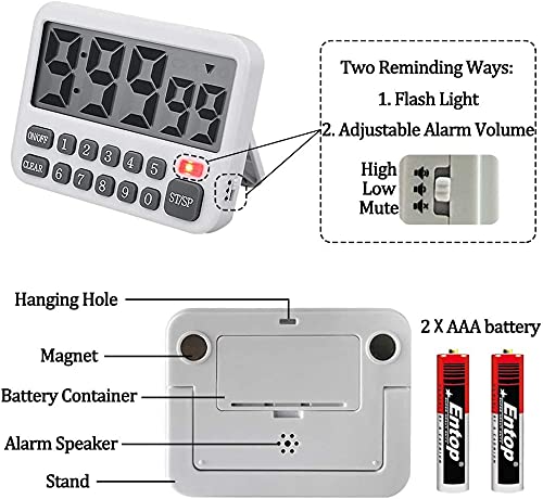 LAB Digital Kitchen Timer - Count Up/Down Stopwatch with 10 Alarms, Temperature Display, Large LCD Screen, Flashlight & Compact Square Design | Perfect for Cooking, Baking, Fitness Training, Classroom Activities & Laboratory Experiments (SASY Timer)
