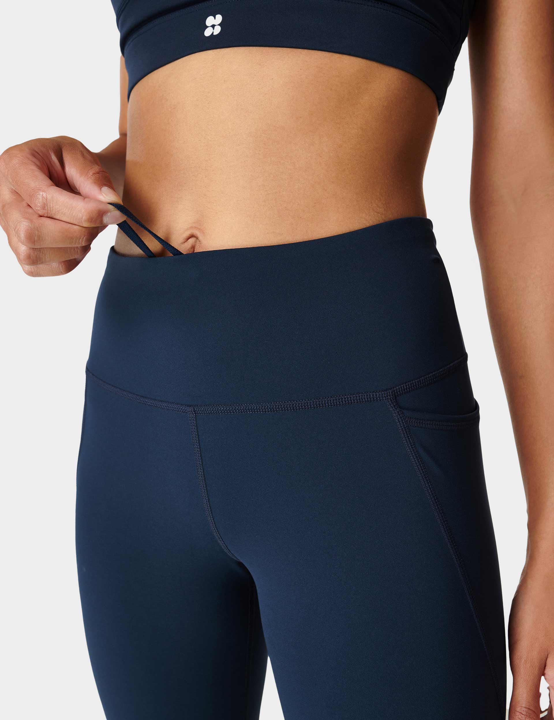 Power 7/8 Gym Leggings for Women - High Waist Yoga Pants with Pockets - Navy Blue Workout Leggings for Running, Training & Lounge Wear