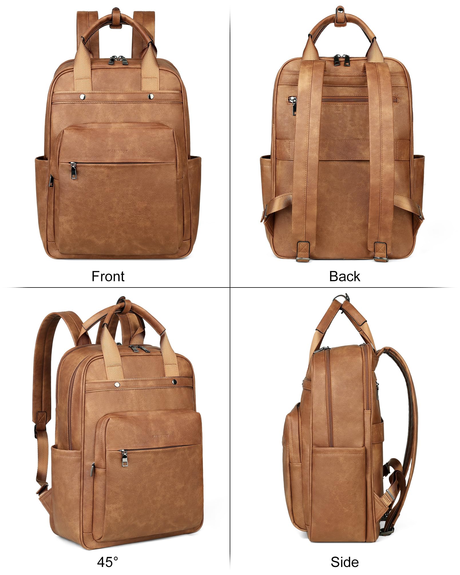 MASINTOR Genuine Leather Laptop Backpack for Women - 15.6 Inch Stylish Business Backpack with USB Charging Port - Perfect for College, Work & Travel (Mocha Brown) - Ideal for Office Commute, Business Trips & Daily Use