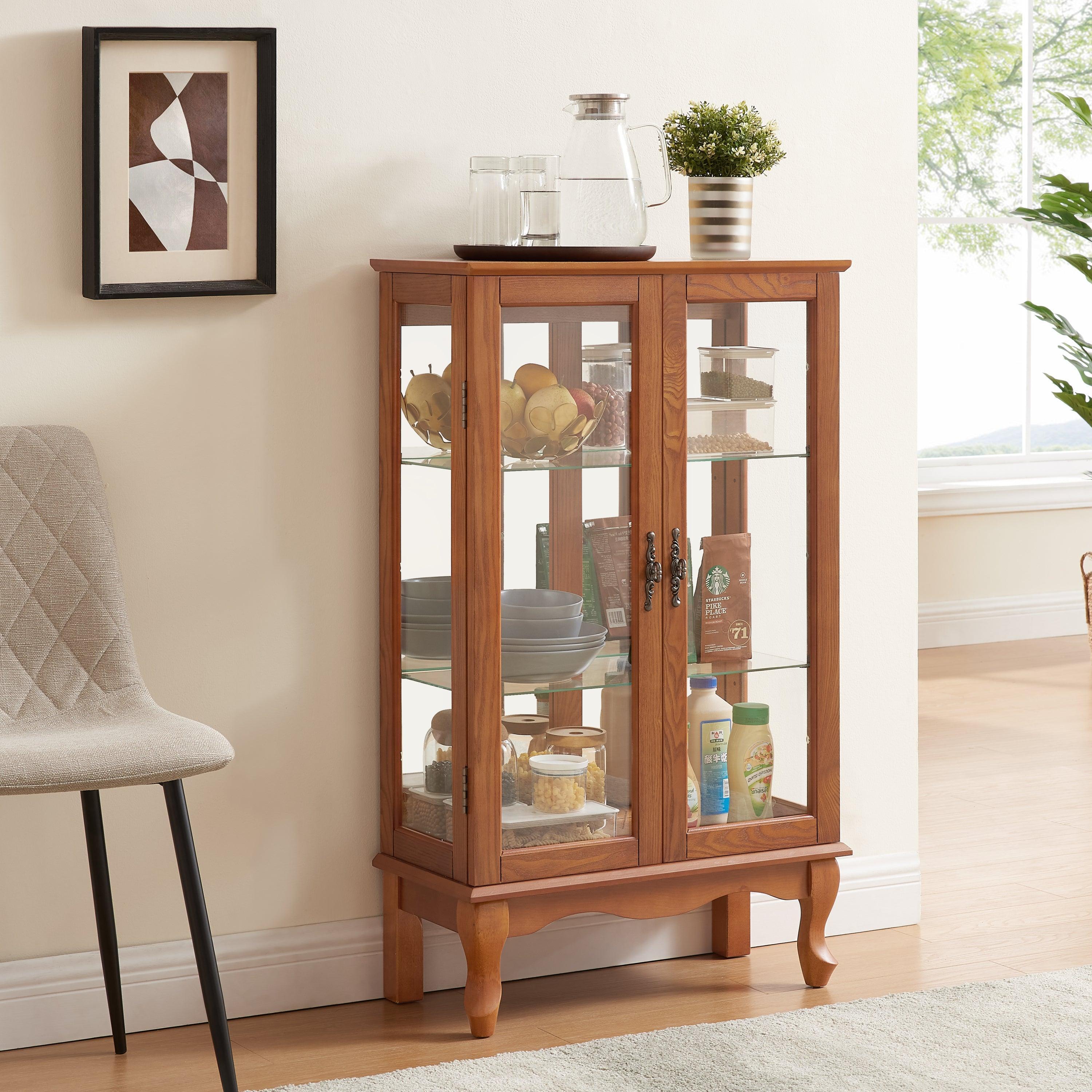 2 Door Curio Cabinet with Tempered Glass & Mirrored Back - LED Lighted Display Case for Living Room, Dining Room, Office - Showcase Collectibles, China, or Decor Items