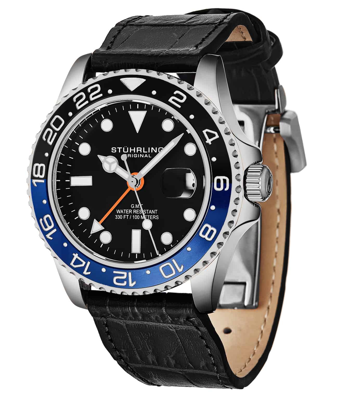 Black Dial / Black Bezel / Silver Case / Brown Leather Band / Deployant Buckle