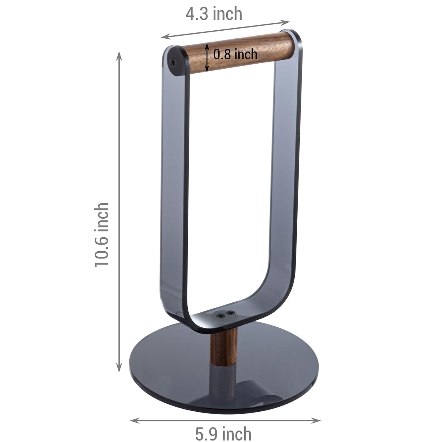 Premium Black Acrylic Gaming Headphone Stand with Walnut Wood Bar - Modern Desktop Headset Holder for Gamers & Streamers - Perfect for Gaming Setup, Home Office & Workspace Organization