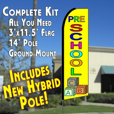 Preschool Yellow Flutter Feather Banner Flag Kit with Flag, Pole & Ground Mount - Perfect for Classroom Decor, Birthday Parties & Outdoor Events