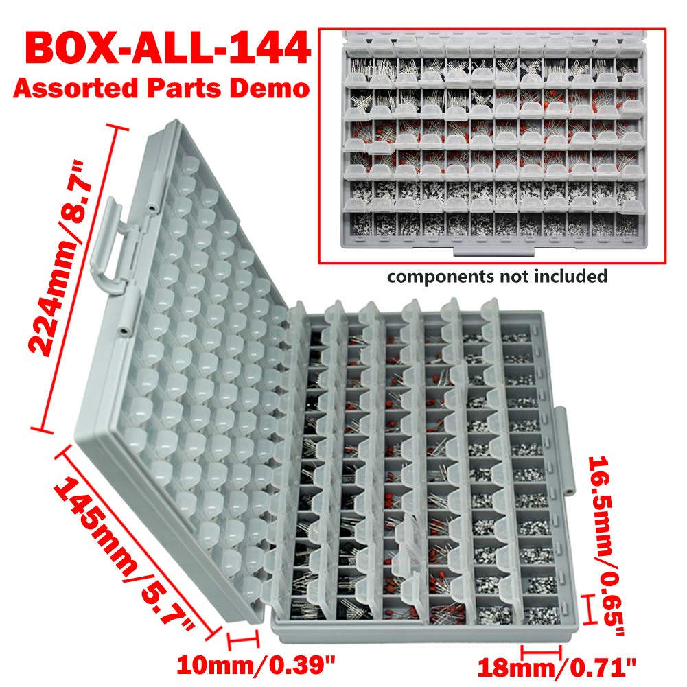 1206 0805 0603 SMD SMT Resistor Capacitor Storage Box - 144 Compartments Organizer for Electronic Components & Craft Beads | Perfect for DIY Projects, PCB Repair, and Jewelry Making