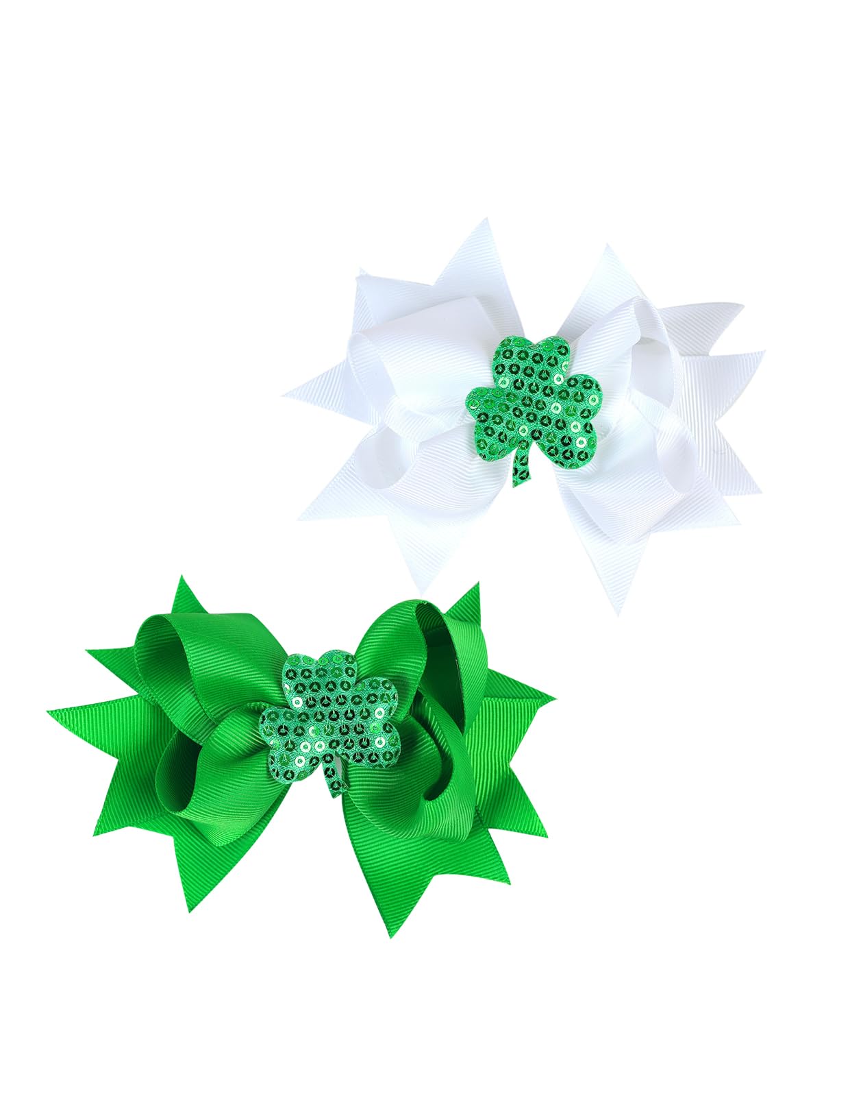 St. Patrick's Day Hair Bows - 2 Pack Grosgrain Ribbon Hair Clips with Shamrock Design for Women & Girls | Perfect for Holiday Parties, School Events & Irish Themed Celebrations
