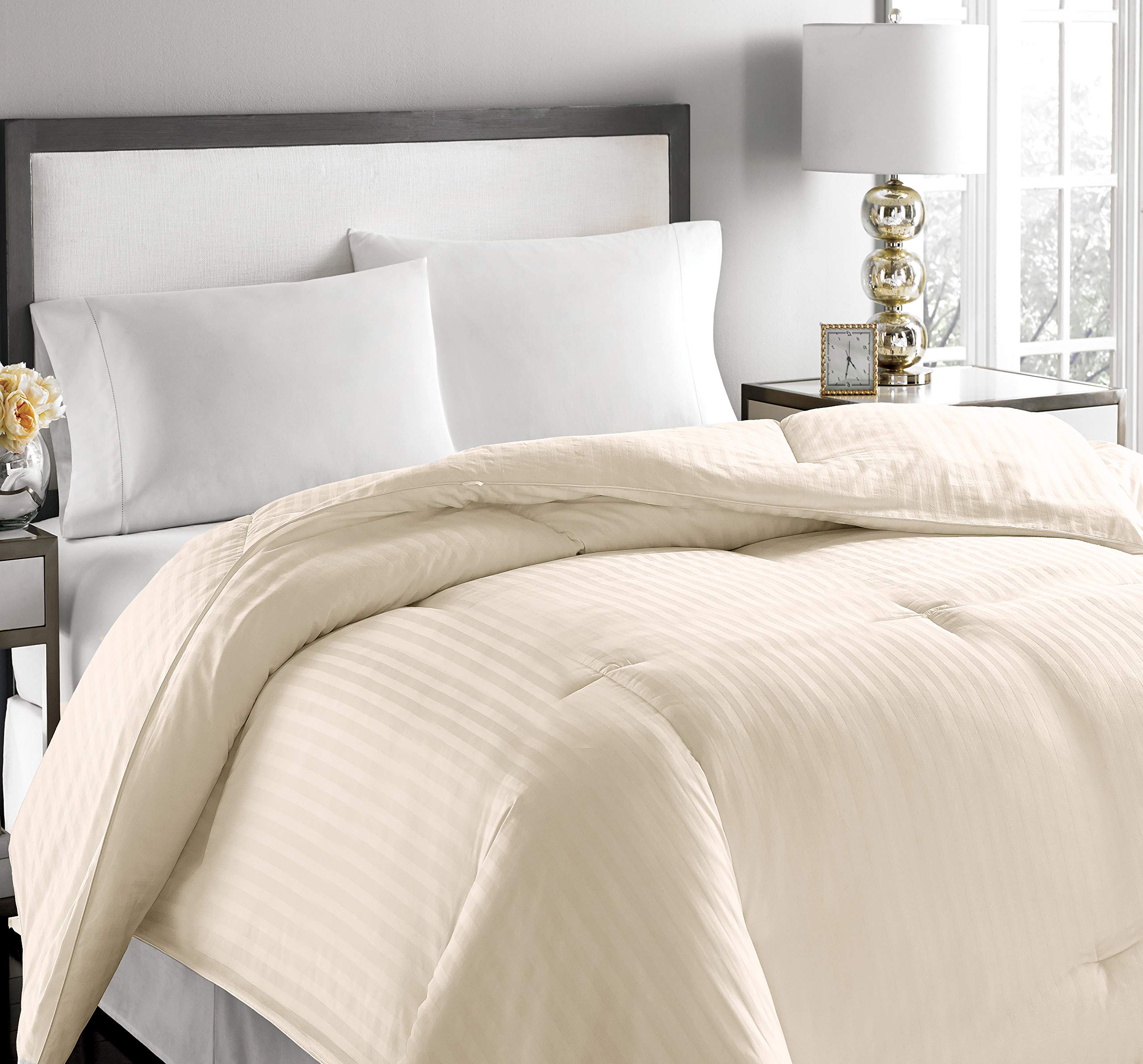 Premium Microfiber Embossed Oversized Down Alternative Comforter - Twin Size, Ivory - Soft & Hypoallergenic Bedding for All Seasons | Perfect for Guest Rooms, Dorms & Cozy Bedrooms