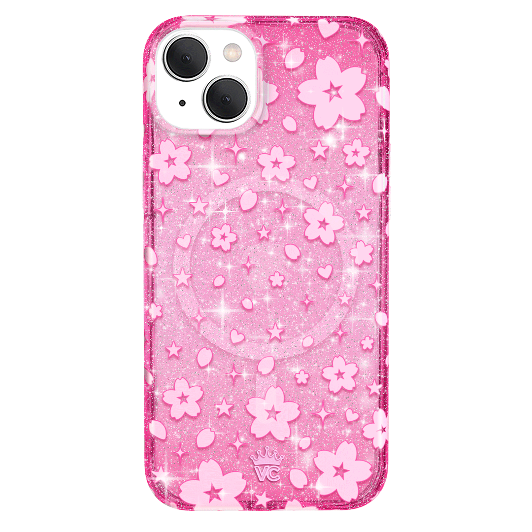 Cherry Blossom Glitter iPhone Case - Sparkling Floral Phone Cover for iPhone 13/14/15, Durable Shockproof Protection - Perfect for Spring Outfits & Everyday Use