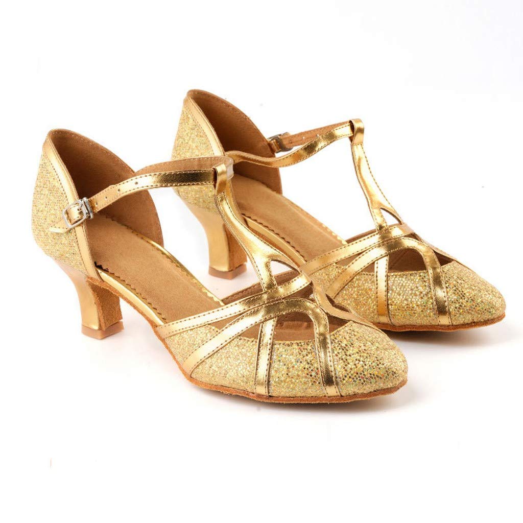 Hbeylia Vintage Women's Glitter Sequin Round Toe Sandals - Chunky Mid Heel Cross Ankle Strap Ballet Flats for Wedding, Party, Ballroom, Latin Salsa Dance, Prom, Evening Events & Special Occasions