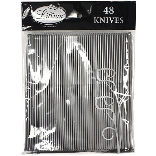 Premium Silver Plastic Knives - 48 Count Bulk Pack for Parties, Picnics & Catering - Lillian Tablesettings Durable Cutlery for Events, BBQs & Outdoor Dining