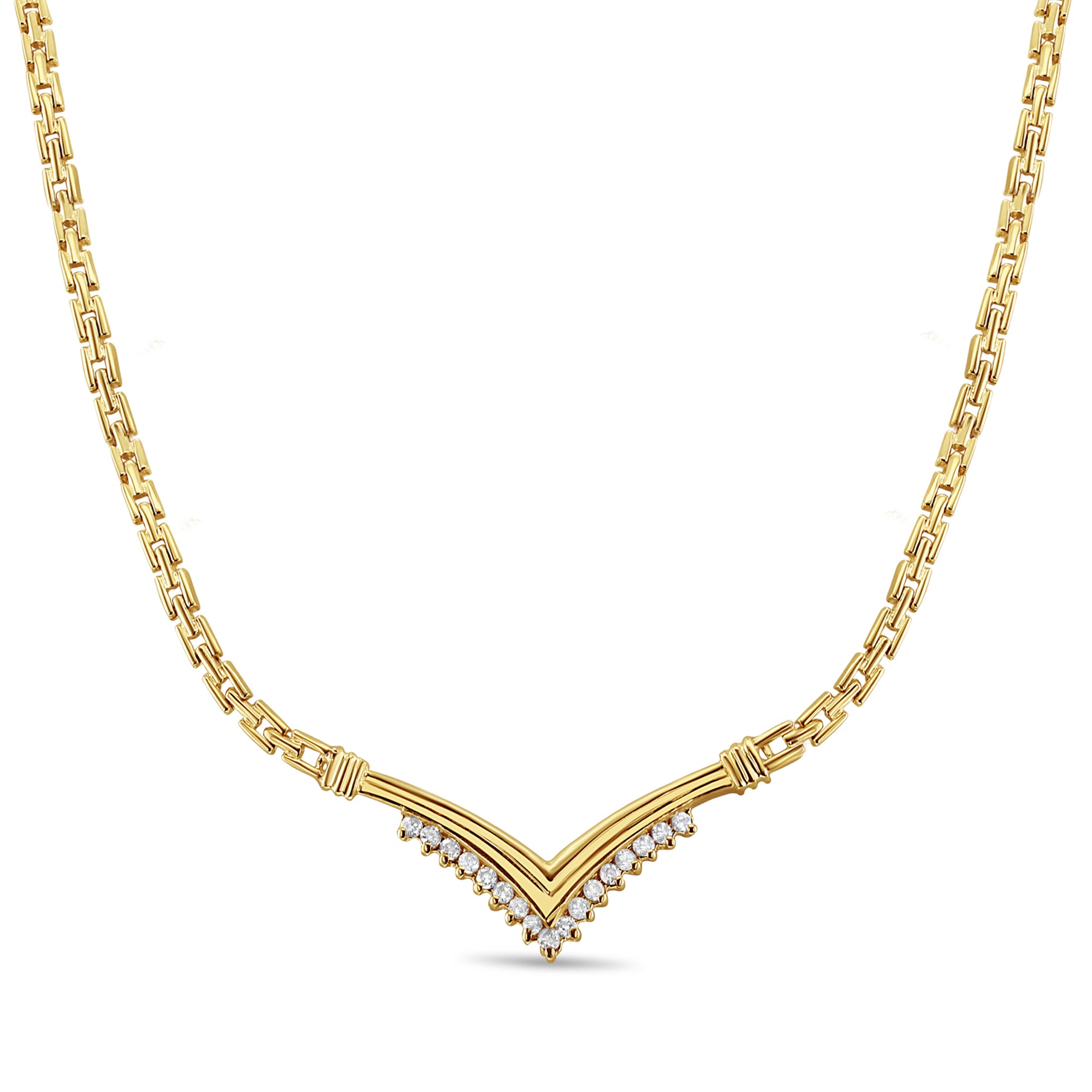 14k Yellow Gold Diamond Chevron Necklace for Women - Elegant Layering Jewelry for Weddings, Parties & Everyday Wear