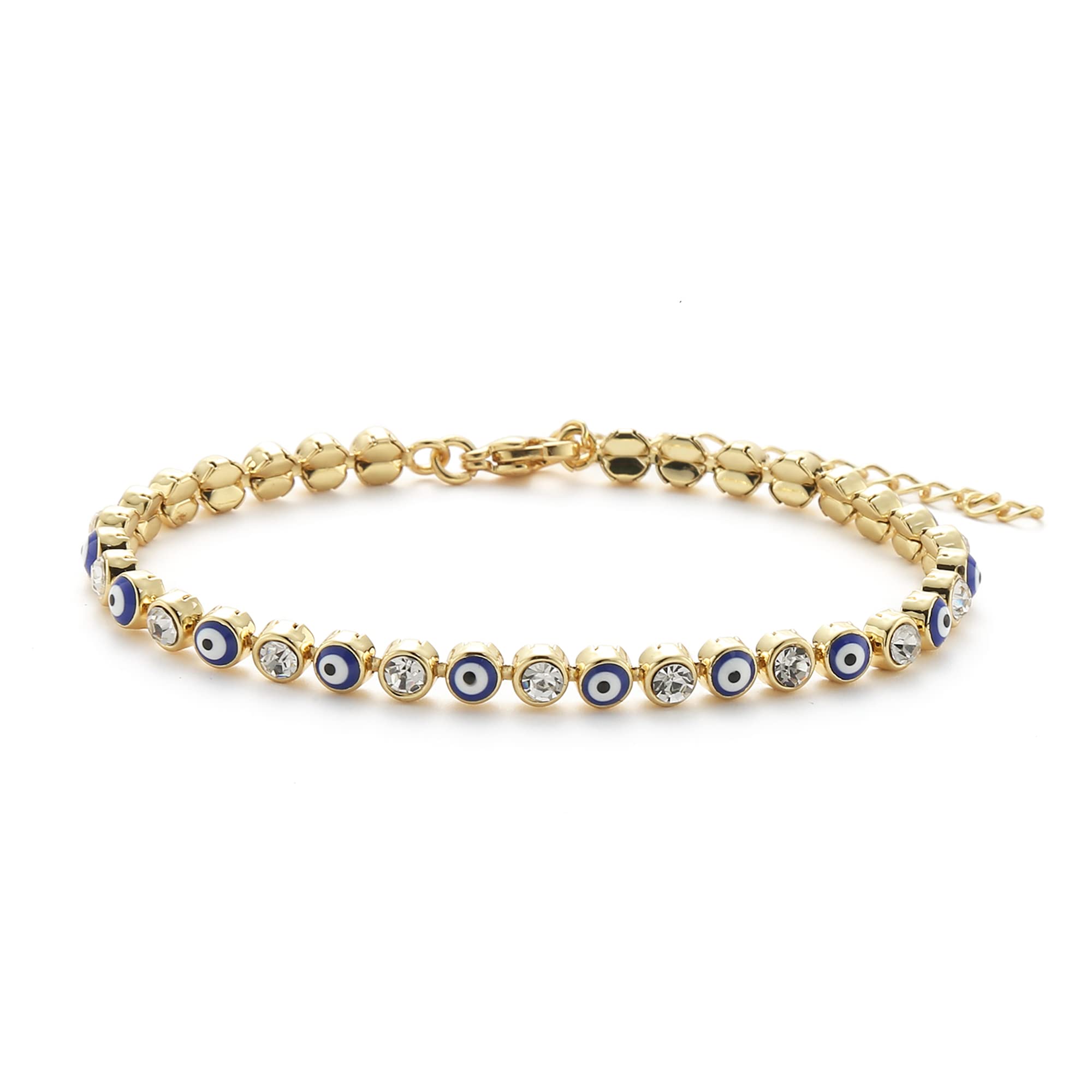 Bonnerish 18K Gold Plated Evil Eye Bracelet for Women - Cubic Zirconia Lucky Protection Bracelet, Mal De Ojo Jewelry for Good Luck & Positive Energy | Perfect for Everyday Wear, Gift Giving & Spiritual Protection