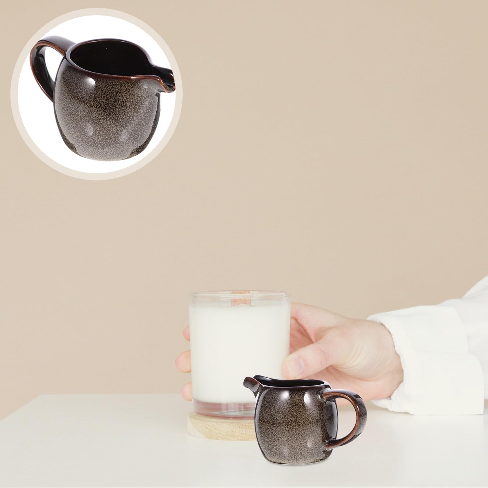 Kichvoe Mini Ceramic Creamer with Handle - Small Coffee & Milk Pitcher, Sauce & Salad Dressing Container - Perfect for Coffee Shops, Restaurants & Home Use - Grey