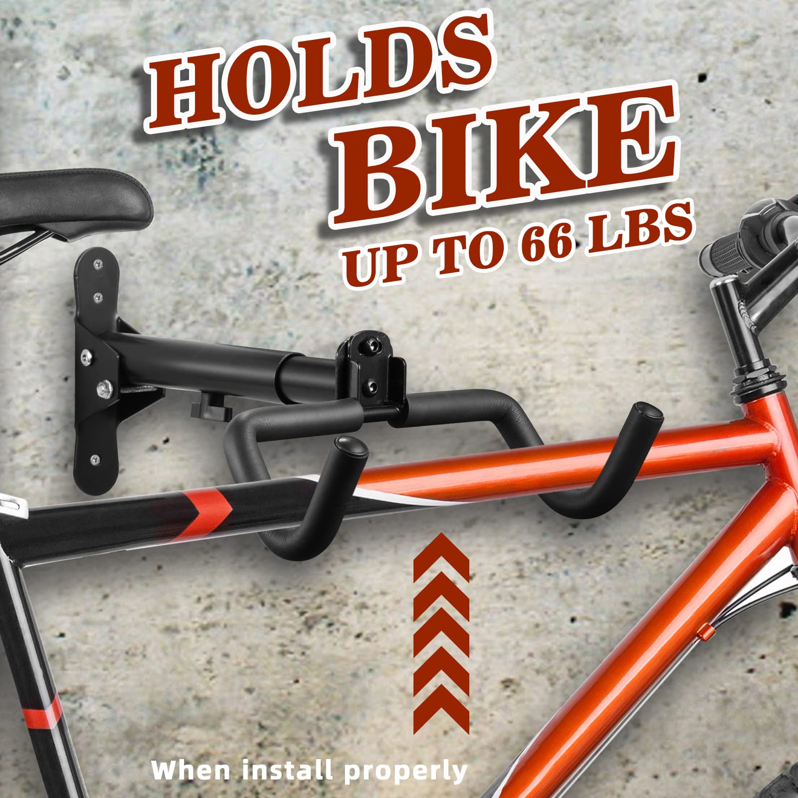 DIRZA Adjustable Bike Wall Mount Rack - Horizontal Bike Hanger Storage for Garage & Home - Fits Mountain, Road & Hybrid Bikes - Perfect for Space-Saving Bike Organization in Small Apartments & Garages