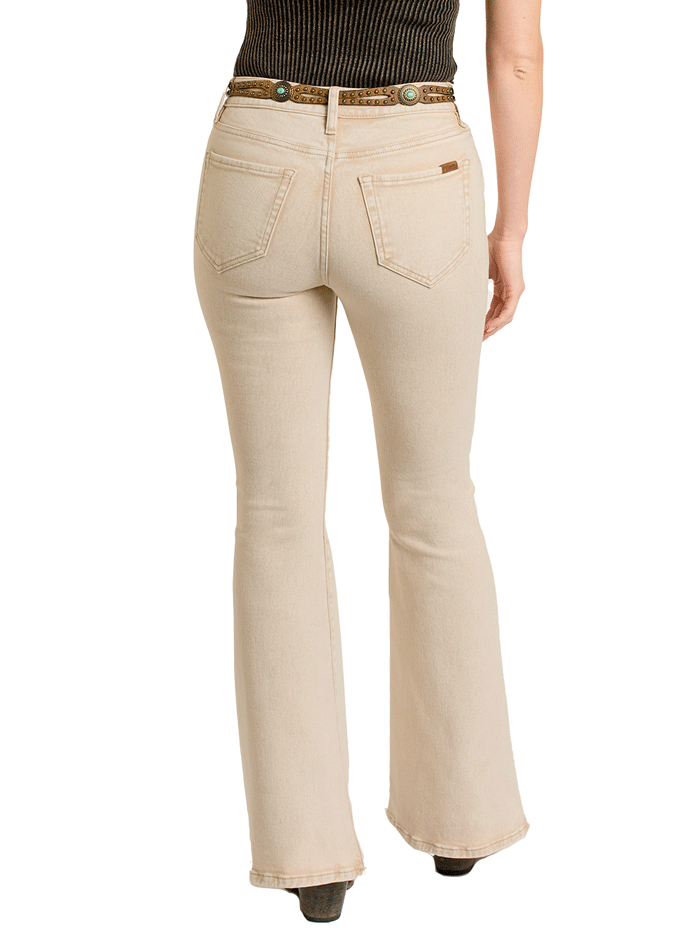 Rock & Roll Denim BW6PD06328 Women's High Rise Button Flare Jeans - Vintage Style Stretch Denim Pants for Casual Wear & Night Out
