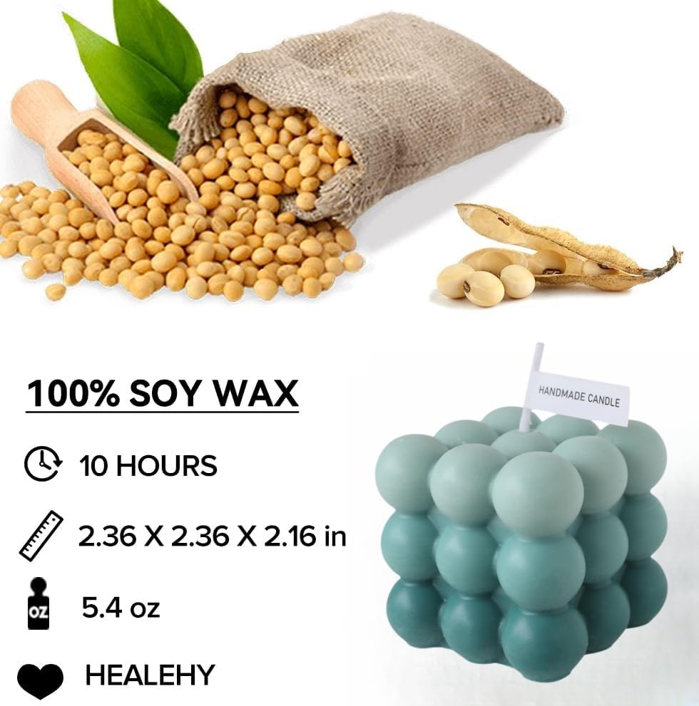 Soy Wax Bubble Cube Candles 2Pcs - Wedding, Home Decor Gift for Halloween Christmas