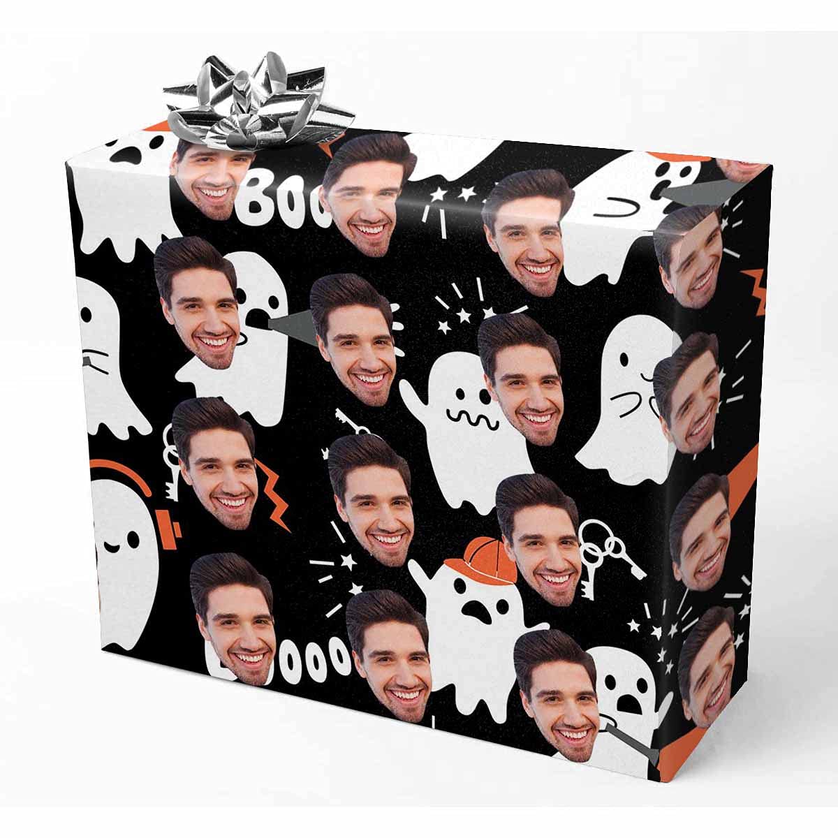Custom Face Wrap Paper - Personalized Halloween Scary Ghost Photo Wrapping Paper for Gifts (5 Rolls) - Perfect for Party Decorations, Spooky Gifts & Themed Events