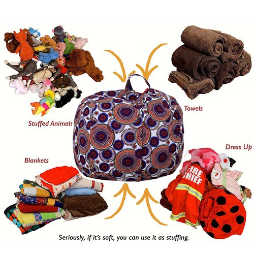 Kids Bean Bag Chair Cover - Soft Stuffed Animal Storage Organizer with 3 Sizes & 8 Patterns (Mandala, 27