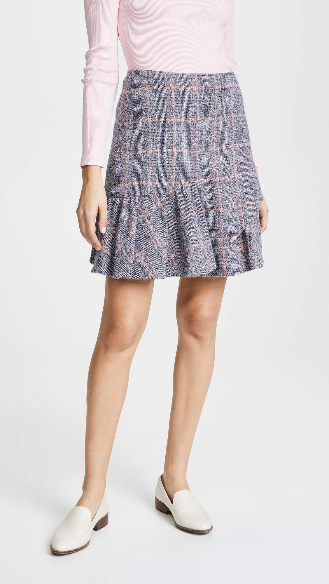 Rebecca Taylor Women's Blue Plaid Ruffle Mini Skirt Size 10 | Trendy A-Line Skirt for Casual Outfits, Date Nights & Office Wear