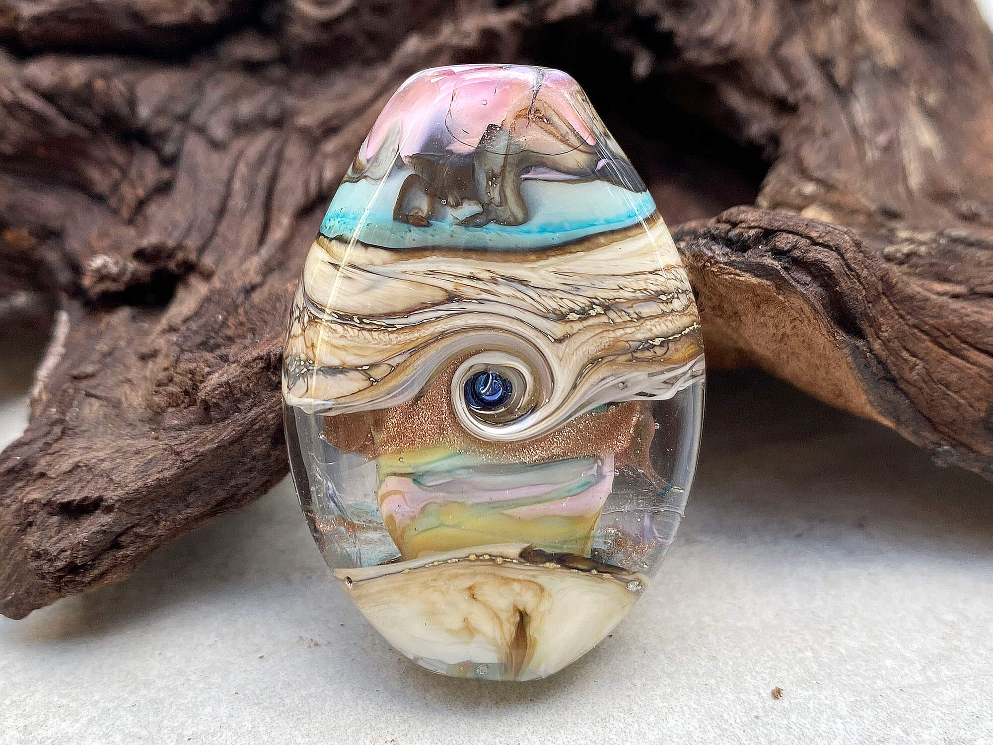 Pastel Blue & Pink Organic Lampwork Focal Bead SRA - Handmade Glass Beads for Jewelry Making, DIY Crafts, Bracelets & Necklaces - Perfect for Boho, Wedding & Gift Designs