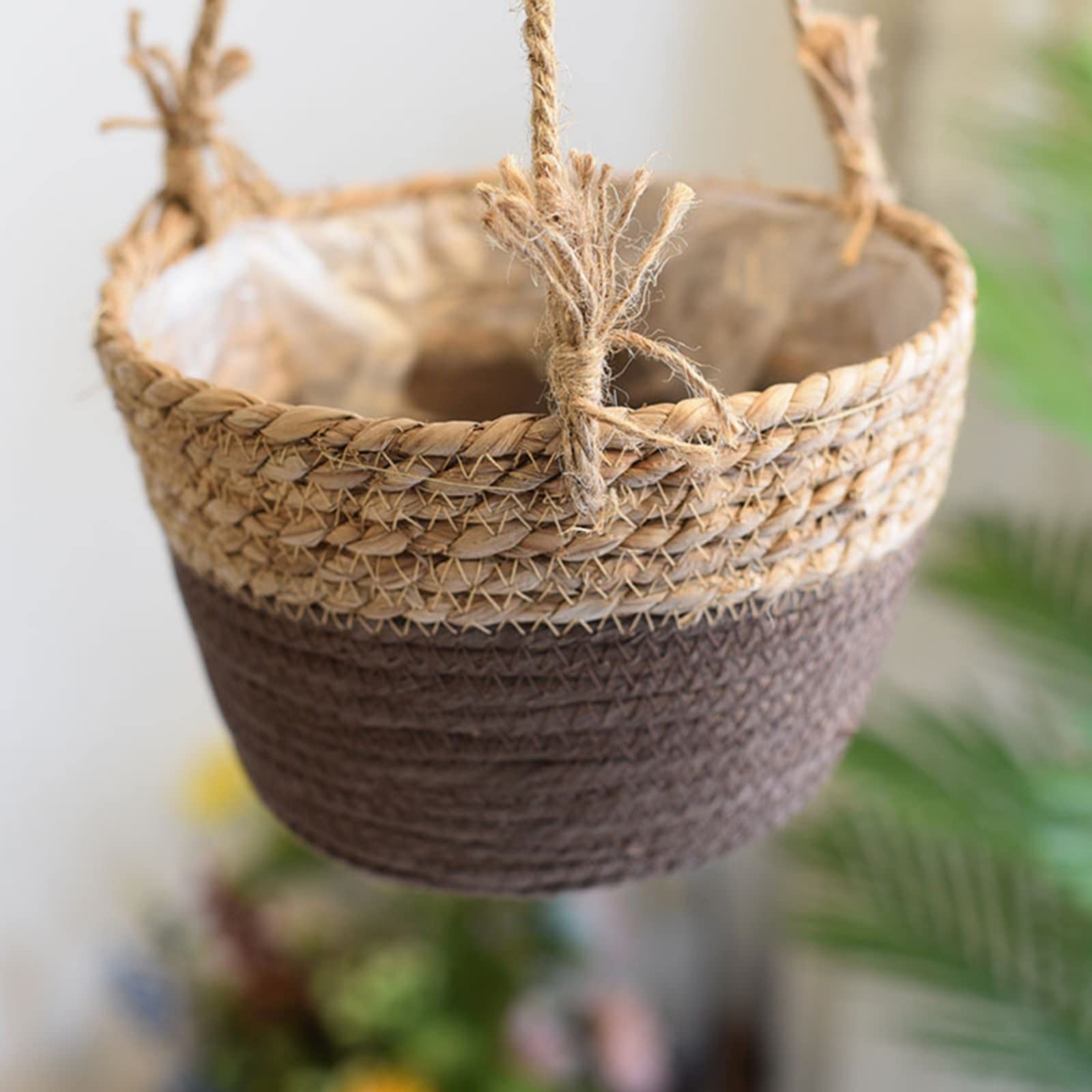 Marcol Macrame Seagrass Hanging Planter Basket - Natural Woven Flower Pot Holder for Indoor Plants, Home & Garden Decor - Perfect for Balcony, Living Room, and Boho Style Interior Design