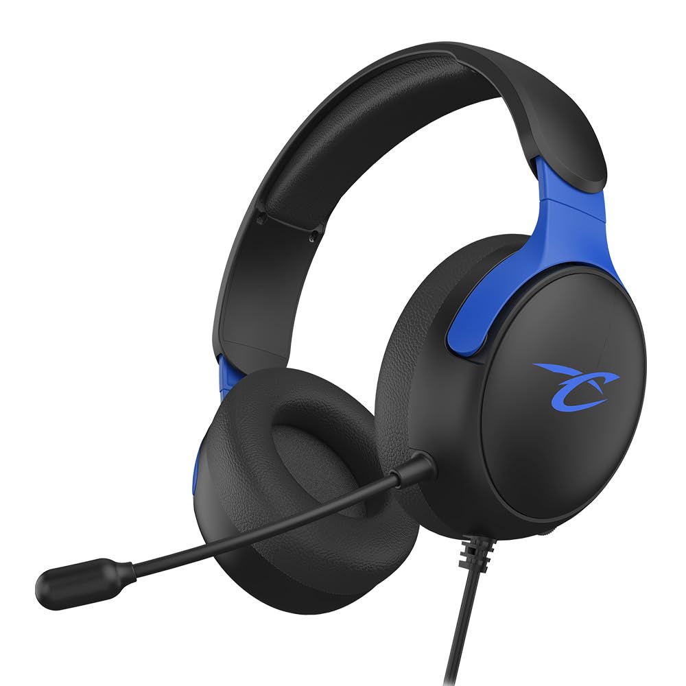 Wireless Gaming Headset for PS5 PS4 PC Xbox - 40mm Speakers, Adjustable Microphone, Built-in Volume Control & Mute Button - Black & Blue - Perfect for Competitive Gaming & Online Chat