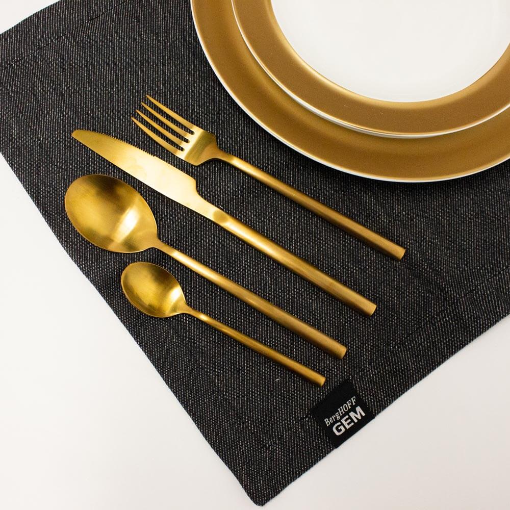 BergHOFF GEM 16-Piece Gold Plated Flatware Set - 18/10 Stainless Steel Cutlery for Formal Dining, Wedding Gifts & Luxury Table Settings