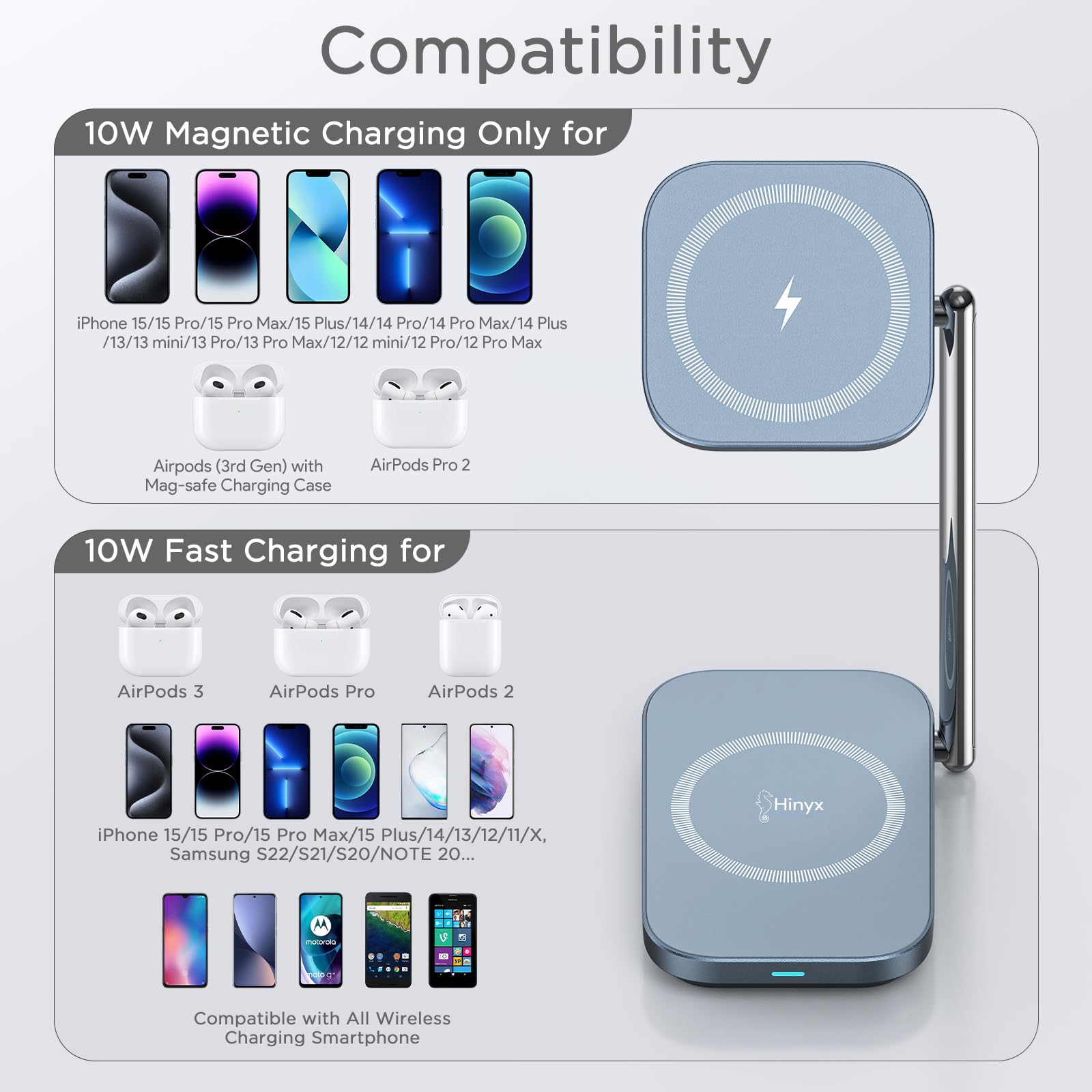 2-in-1 MagSafe Charger Stand - 20W Fast Magnetic Wireless Charging Station for iPhone 15/14/13/12 & AirPods Pro/3/2 - Foldable Travel Design with Zinc Alloy Base - Perfect for Home, Office & On-the-Go Charging
