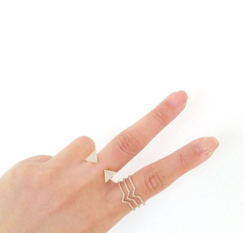 Diamond Open Triangle Ring for Women - Elegant Geometric Stackable Band for Everyday Wear & Special Occasions