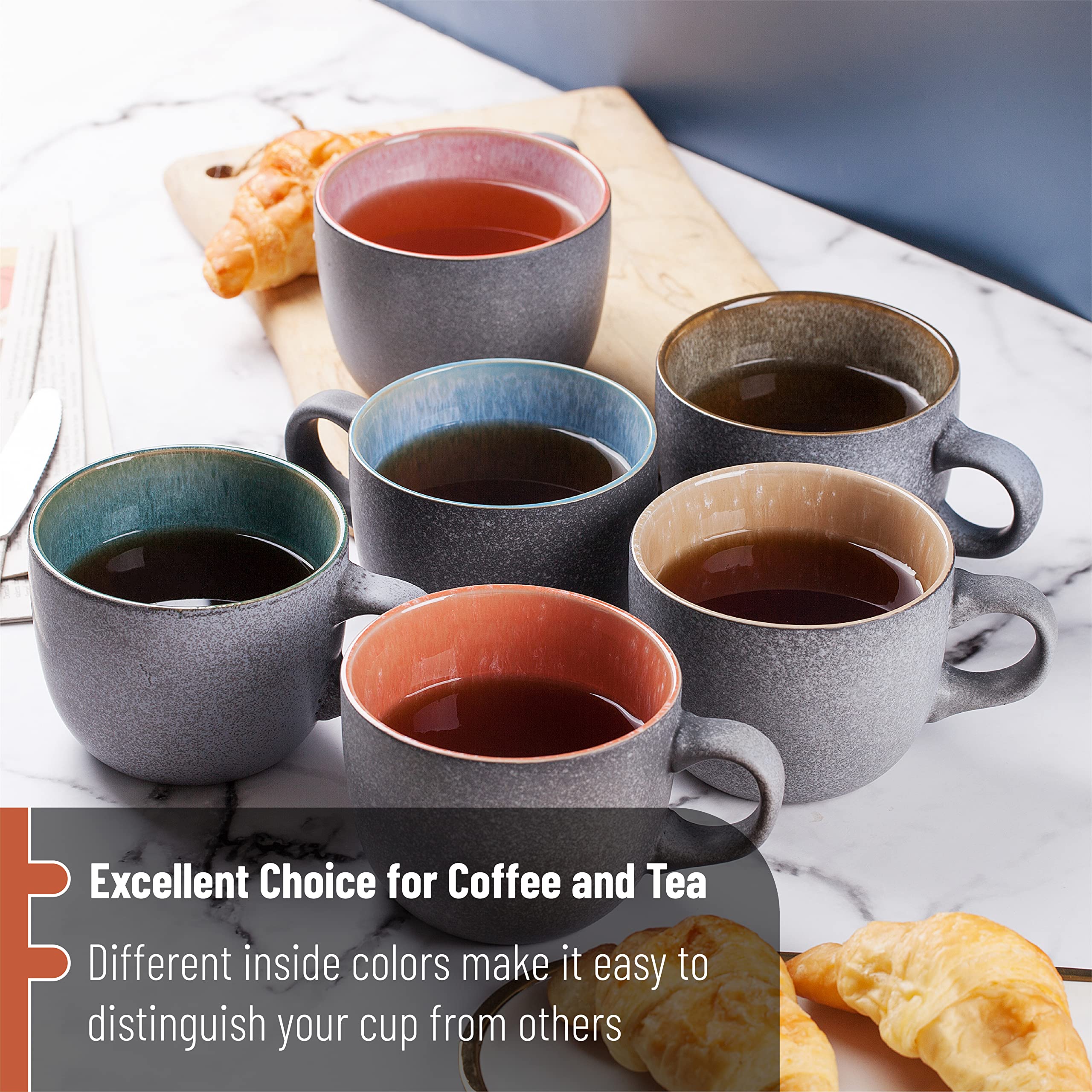 BTaT 14oz Ceramic Coffee Mug Set of 6 - Durable Coffee Cups for Home, Office & Restaurant Use - Perfect for Hot/Cold Beverages, Tea & Espresso